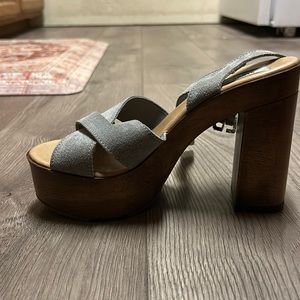 Steve Madden Tan Suede Leather Wood Platform Heel Sandals Women’s Size 7 $40